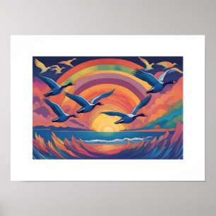 Póster Geese sobre la playa al amanecer