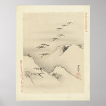 Geese sobre montañas, pintura japonesa antigua