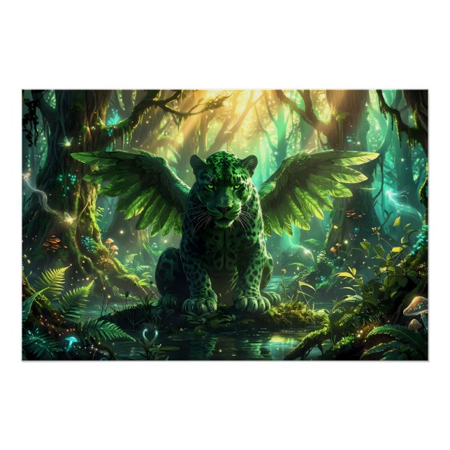 Póster Geflügelter Leopard – Fantasie Tierillustration (Anverso)