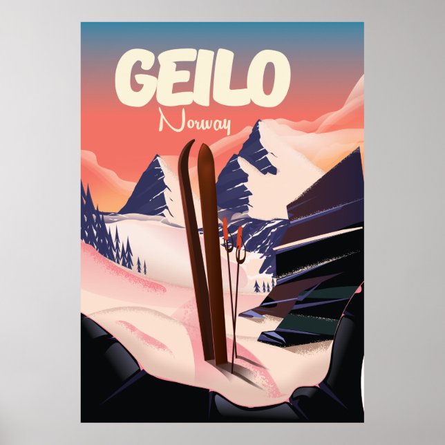 Póster Geilo Noruega hermoso poster de esquí. (Frente)