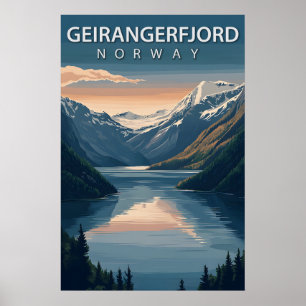 Póster Geirangerfjord Noruega Montañas Nevadas Viaje