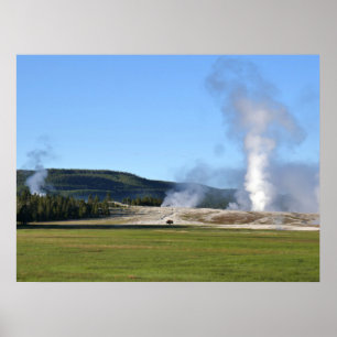 Póster Géiser Deep Blue y bisonte en Yellowstone