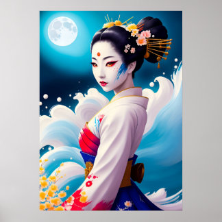 Póster Geisha A La Luz De La Luna