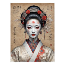 geisha ciberpunk japonesa en pergamino