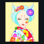 Póster Geisha con flores pop Art<br><div class="desc">Geisha con flores de arte pop</div>