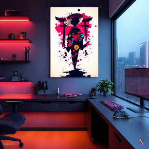 Póster Geisha Elegante Bajo la Puerta Torii