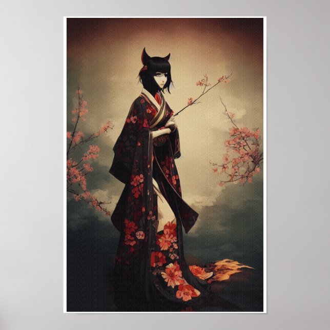 Póster Geisha en Kimono III - Kitsune (Frente)