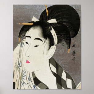 Póster Geisha japonés de kimono oriental oriental
