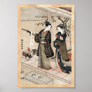 Póster Geisha japonés fresco de la voluta dos del ukiyo-e