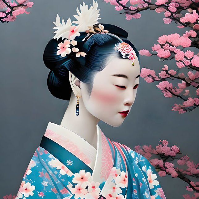 Póster Geisha Japonesa En Un Jardín De Flores De Cerezo (Subido por el creador)