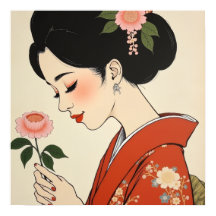 Geisha Japonesa Kimono Rojo Estilo Ukiyo-e