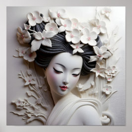 Póster geisha japonesa tridimensional