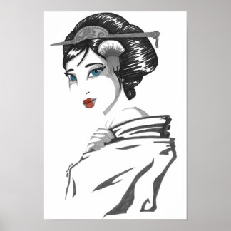 Póster Geisha monocroma