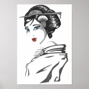 Póster Geisha monocromático