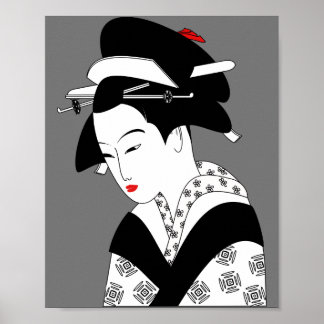 Póster geisha, mujer china tradicional