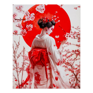 Póster Geisha Poster, elegante arte mural Ukiyo-e Geisha