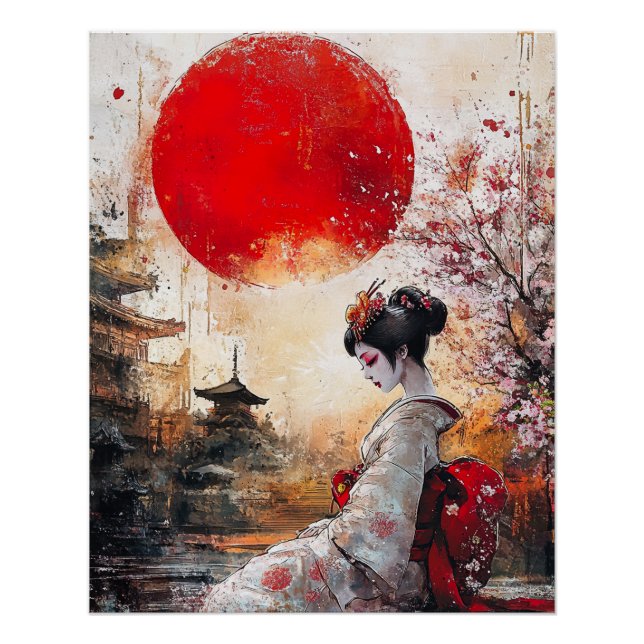 Póster Geisha Poster, elegante Geisha estilo Ukiyo-e (Anverso)