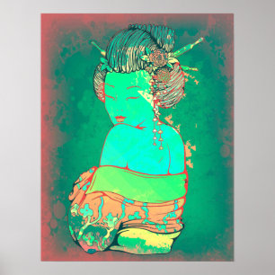 Póster Geisha psicodélico