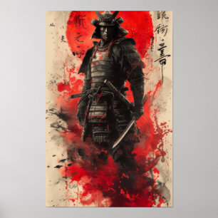 Póster Geisha Samurai Poster en colores negro y rojo