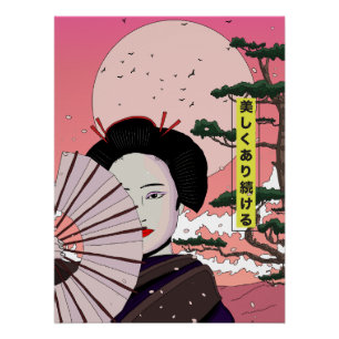 Póster Geisha Sé hermosa japonesa estilo manga japonés