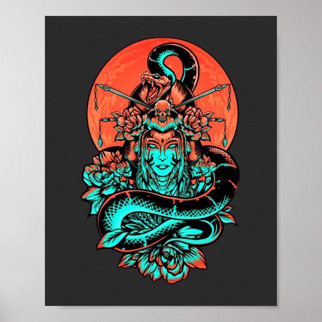Póster Geisha Tattoo quemó naranja y negro (Frente)