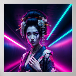 Póster Geisha with Neon Background – Fridge Magnet Art