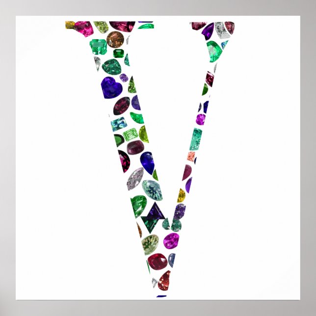Póster Gemas de joyas Monograma V (Frente)