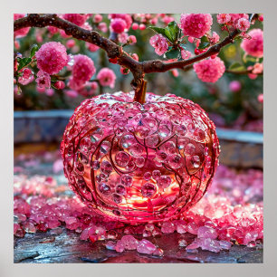 Póster Gemas rosadas y rama de árbol floreciendo