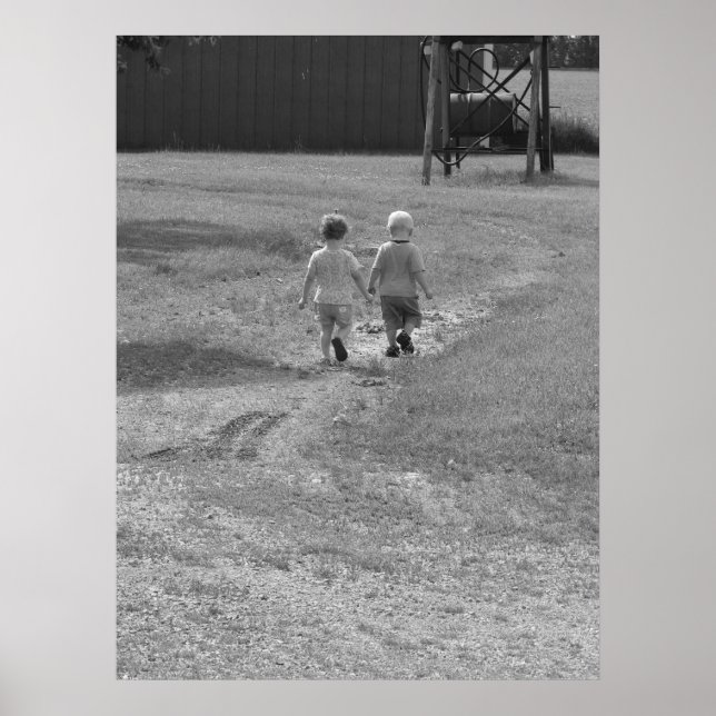 Póster gemelos caminando poster blanco y negro (Frente)