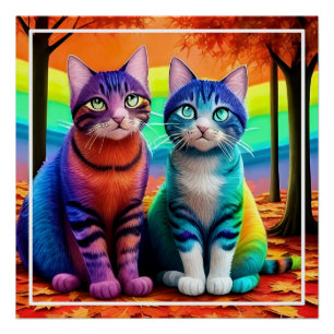 Póster Gemelos de arte digital de gatos