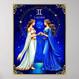 Póster Gemini Gemelos Bajo un Cielo Estrellado