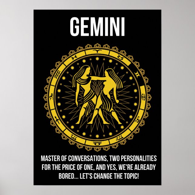 Póster Gemini - Horóscopo, humor gracioso de Rótulo Zodia (Frente)