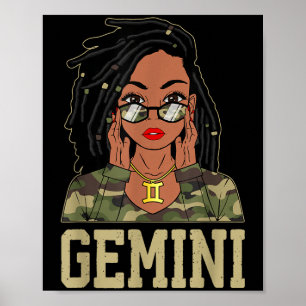 Póster Gemini Locd Hair Sy Black Woman Camo Melanin Chica