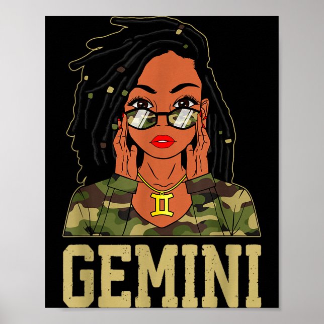 Póster Gemini Loc'd Hair Sy Black Woman Camo Melanin Girl (Frente)