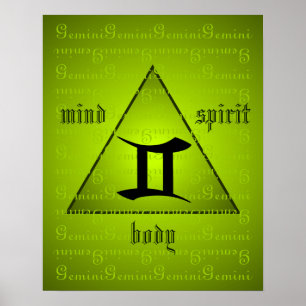 Póster Gemini Triángulo Holístico Mind Body Spirit Green