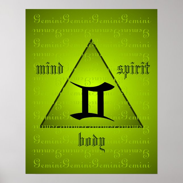 Póster Gemini Triángulo Holístico Mind Body Spirit Green (Frente)