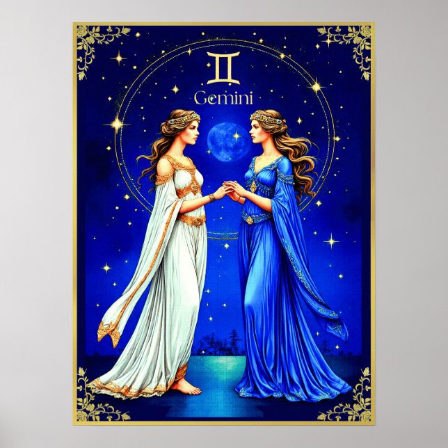 Póster Gemini Twins bajo un cielo estrellado (Frente)