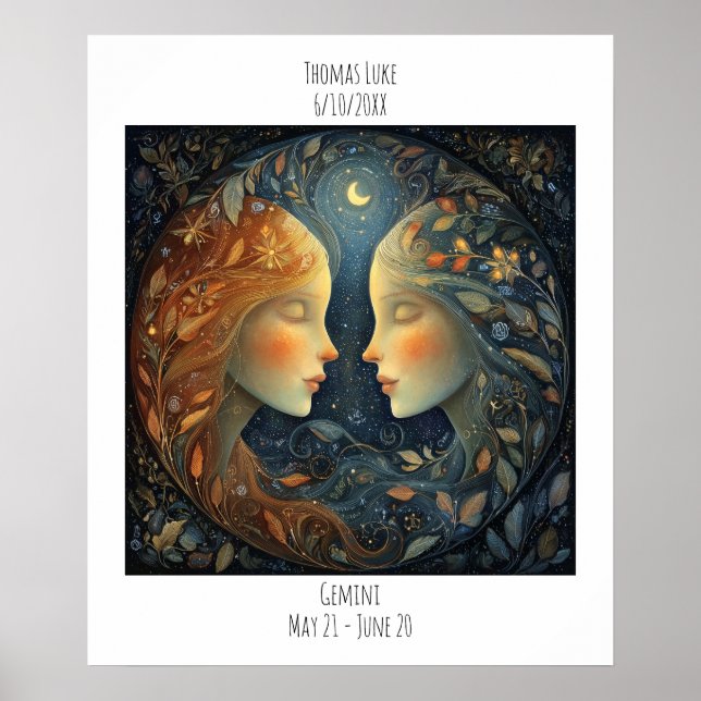 Póster Gemini Zodiac Astrology Name & Birthday (Frente)
