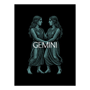 Póster Gemini Zodiac – Gemelos Vintage en Verde Azul sobr