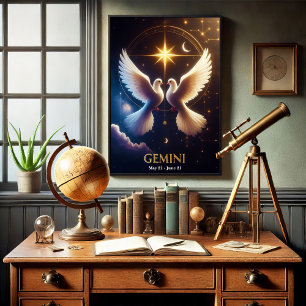 Póster Gemini Zodiac Palomas en Armonía