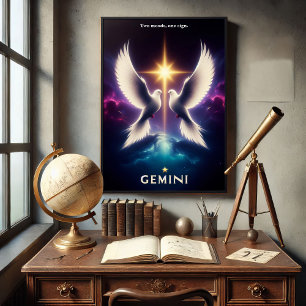 Póster Gemini Zodiac Palomas en Armonía