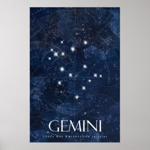 Póster Gemini Zodiac Poster con nombre, signo estrella zo