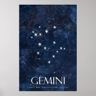 Póster Gemini Zodiac Poster con nombre, signo estrella zo