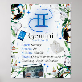 Póster Gemini Zodiac Star Sing Y2K Blanco 4:5 Poster