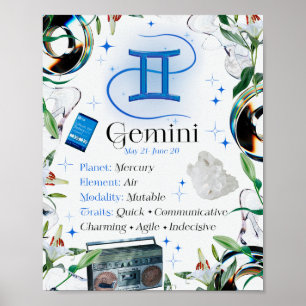 Póster Gemini Zodiac Star Sing Y2K Blanco 4:5 Poster