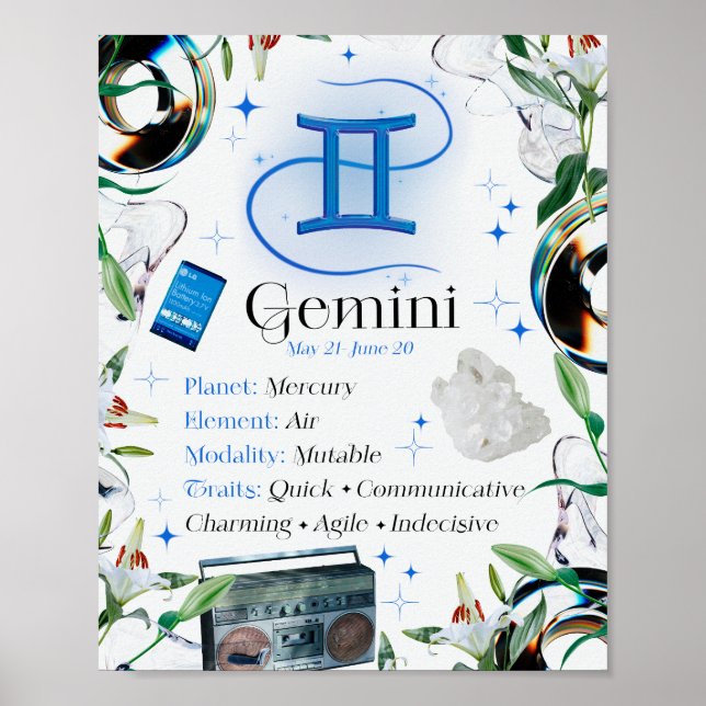 Póster Gemini Zodiac Star Sing Y2K Blanco 4:5 Poster (Frente)