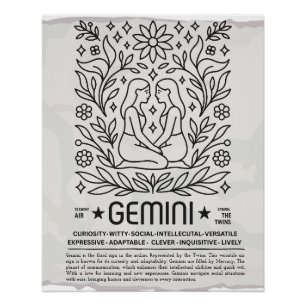 Póster Gemini Zodiac Vintage Art Print - Botanica Folk