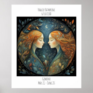 Póster Gemini Zodíaco Astrología Nombre y Cumpleaños