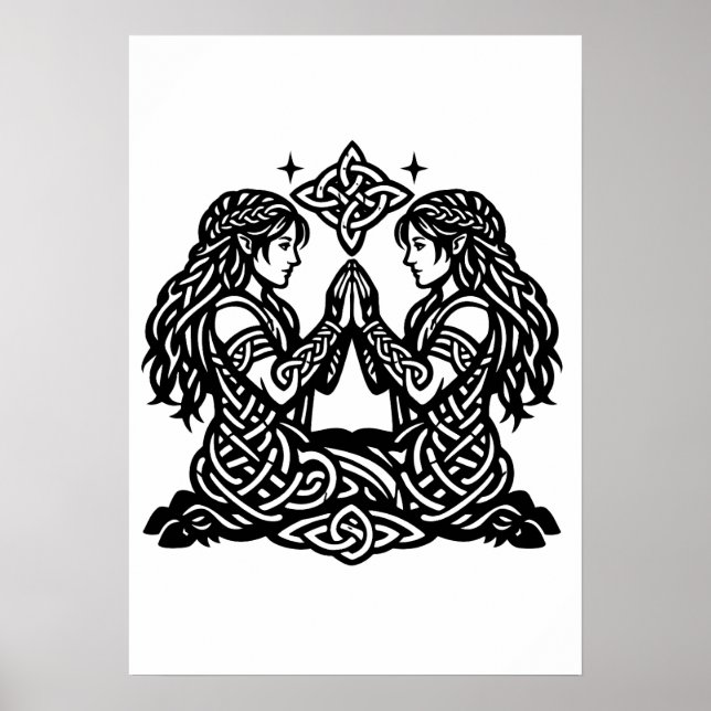 Póster Géminis — Gemelos del Zodiaco de Tinta Embrujada (Frente)