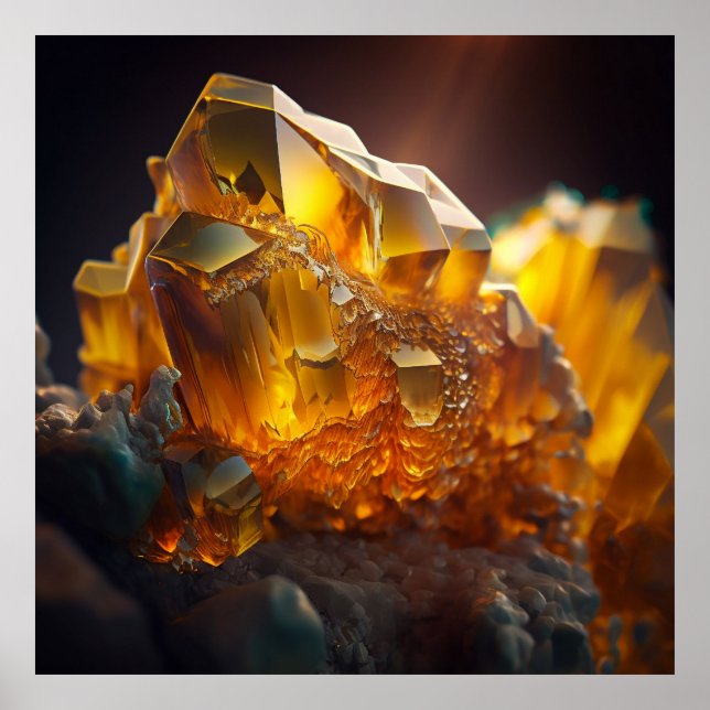 Póster Gemstone vibrante de citrina, disparo de macro (Frente)
